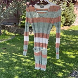 SHEIN Multicolor Striped Long Sleeve Sweater Dress